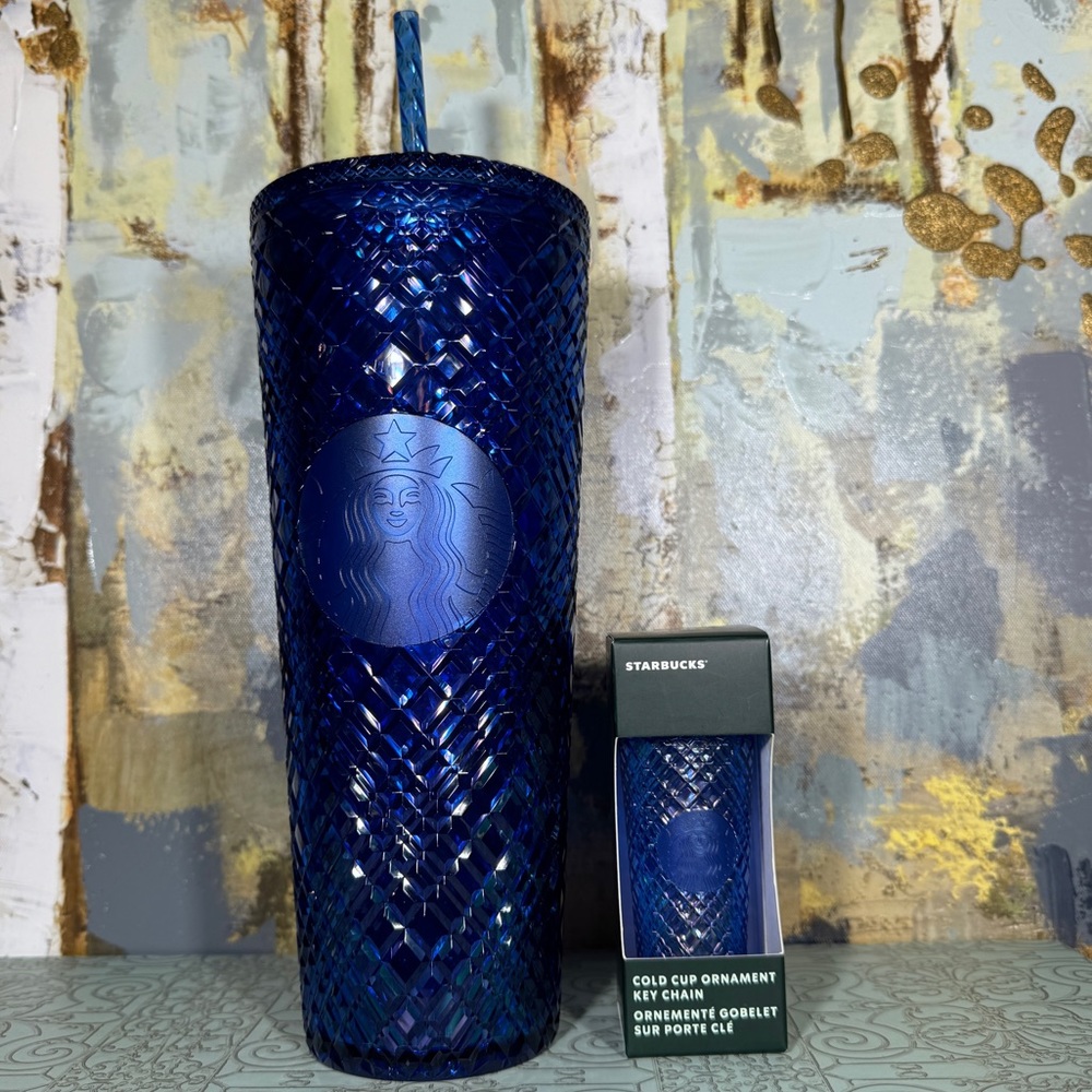 NWT Starbucks Blue Jewel Venti Tumbler and Matching Keychain Bundle